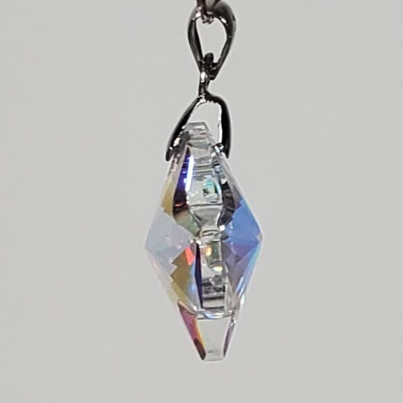 Vintage Italian Sterling Silver Chain with Crystal Cross Like Pendant - Picture 13 of 16